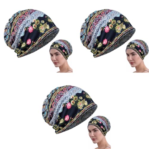 PALAY® Beanie Cap for Women Floral Print Chemo Slouchy Hijab Turban Fashion Hip-Hop Skull Dwarf Hats Boho Soft Running Head Scarves Teen Girls All Season Use 3 PCS Blue PALAY® Beanie Cap for Women Floral Print Chemo Slouchy Hijab Turban Fashion Hip-Hop Skull Dwarf Hats Boho Soft Running Head Scarves Teen Girls All Season Use 3 PCS Blue